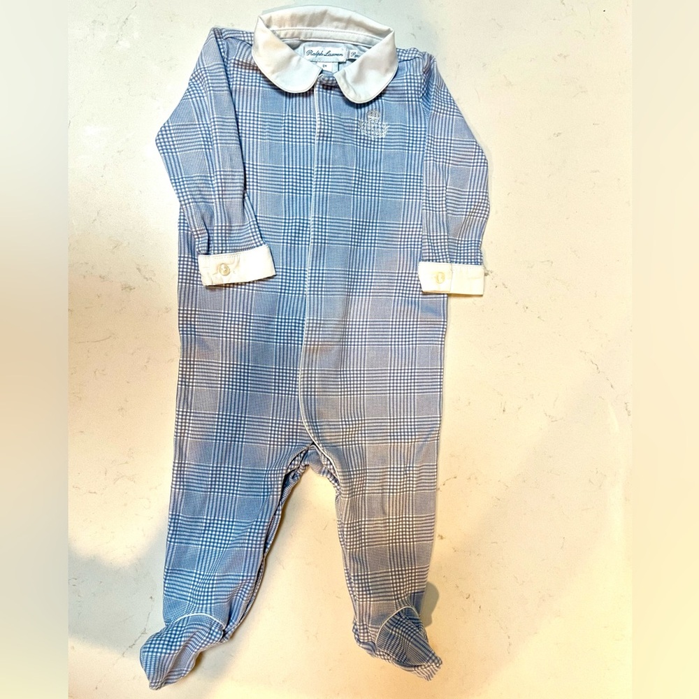 Ralph Lauren Baby Boy Collared Onesie, Light Blue!